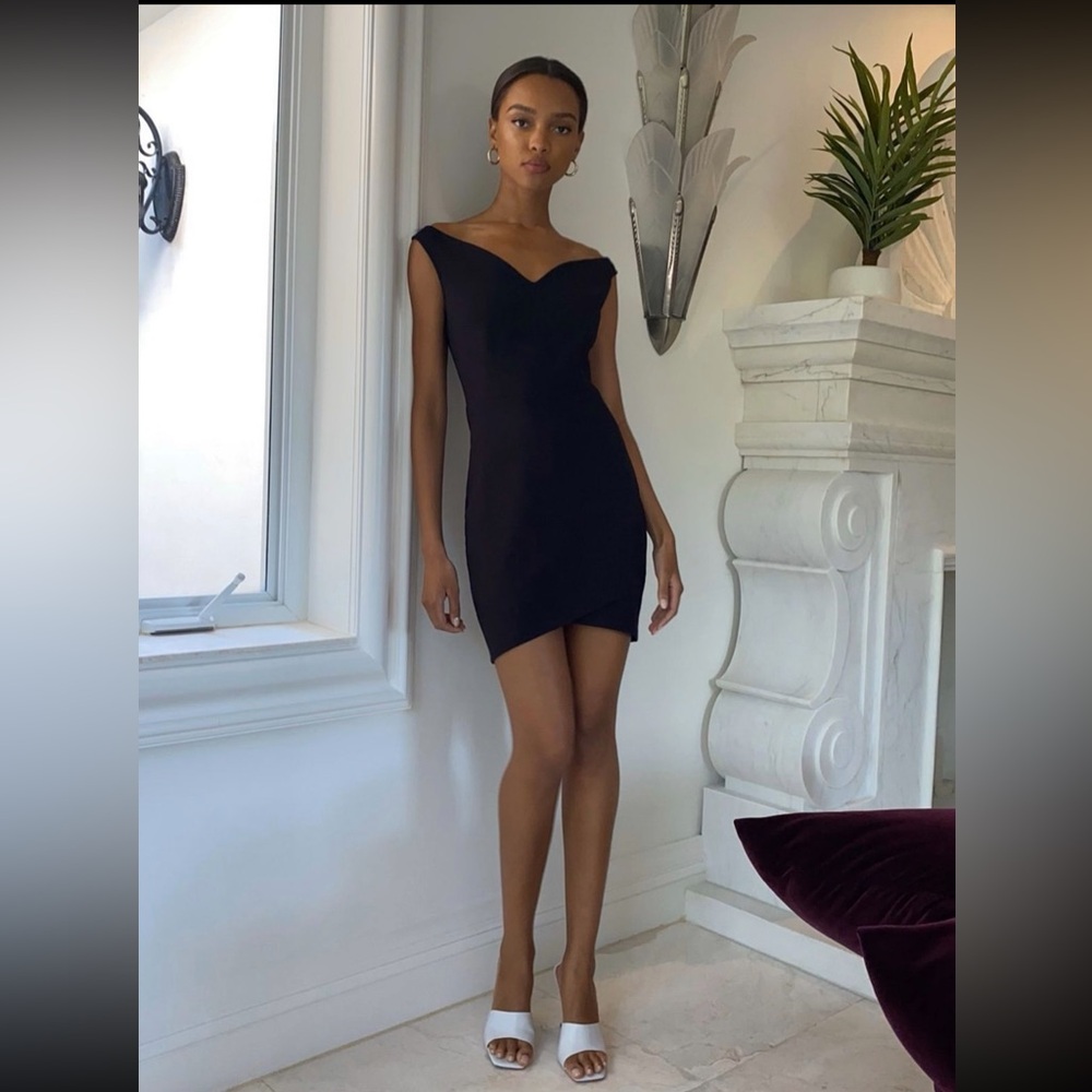 Babaton off the shoulder black dress